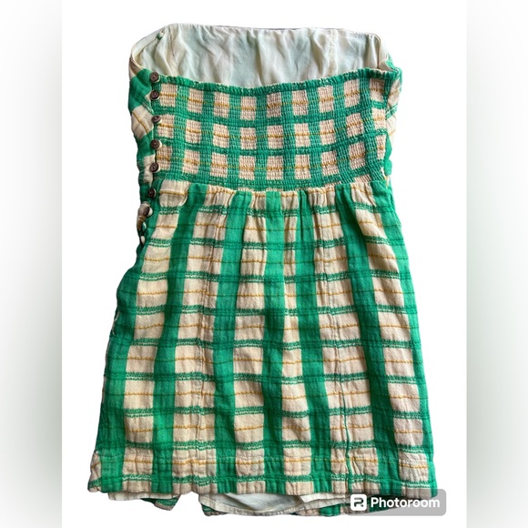 Free People Suits Me Fine Green/Yellow Checkered Mini Dress Size Large - Picture 6 of 11
